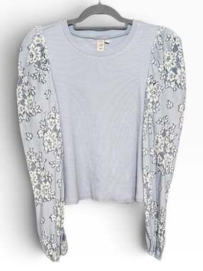 Anthropologie Dolan Left Coast Lace Puff Sleeve Top Light Blue Small